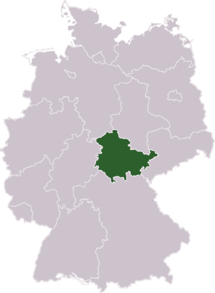 Thuringia (german Thüringen) is the green territory in the map